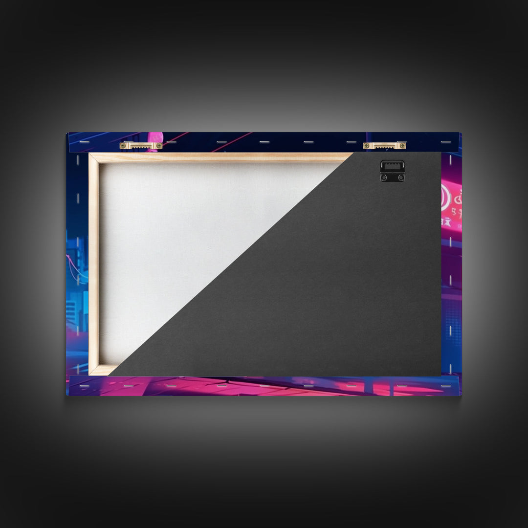 Retro Synthwave Style Tokyo Art, Framed Canvas Print, Unique Wall Art, Vintage Inspired Tokyo Night Life Art