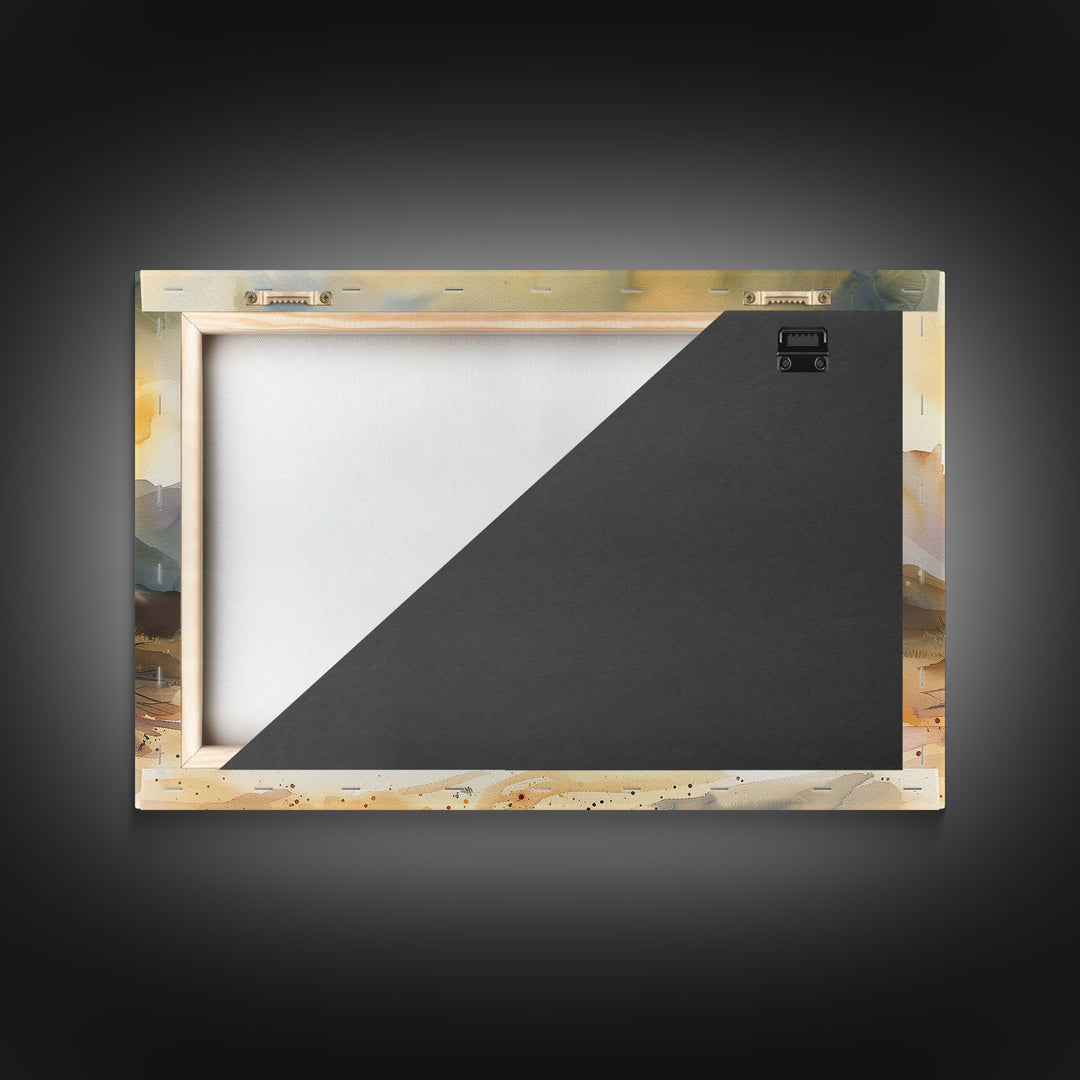 Large Wall Art Desert Print, Wood Framed Canvas Print, Original Artwork, Watercolor Landscape Painting, Minimalist Wall Art