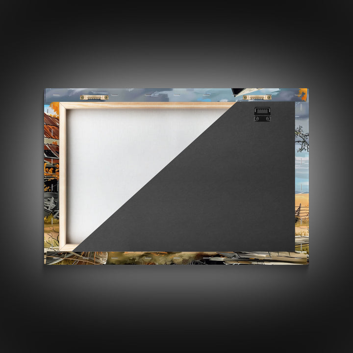 Painting Of An Old Farmstead Framed Canvas Print, Metal Art, Living Room Wall Art, Original Art, Above Couch Art, Whimiscal Kitsch Decor