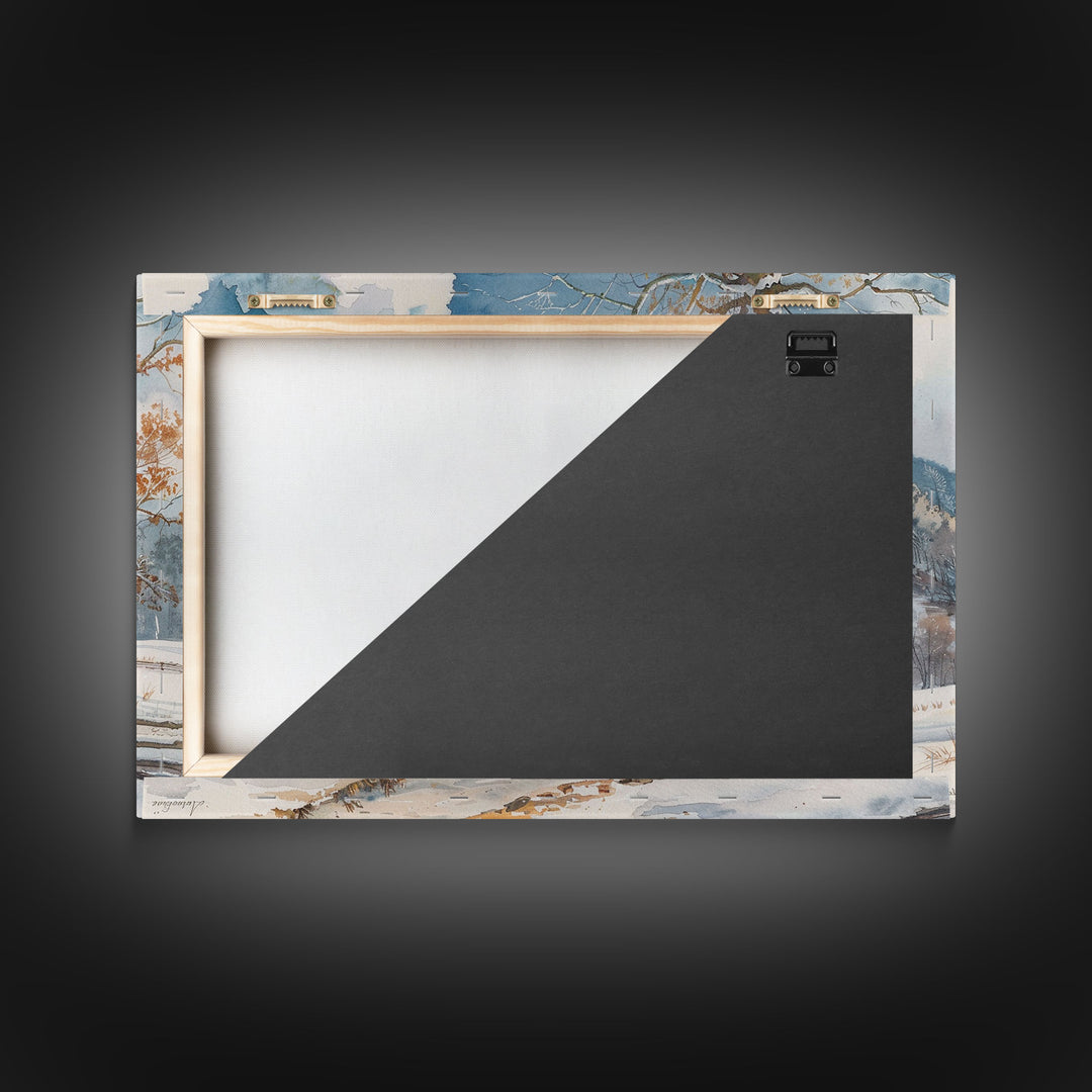 Painting Of A Farmhouse In The Winter, Cottagecore, Framed Canvas Print, Kitsch Home Decor, Western Country Art, Living Room Decor