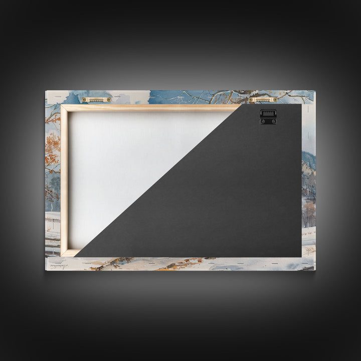 Painting Of A Farmhouse In The Winter, Cottagecore, Framed Canvas Print, Kitsch Home Decor, Western Country Art, Living Room Decor