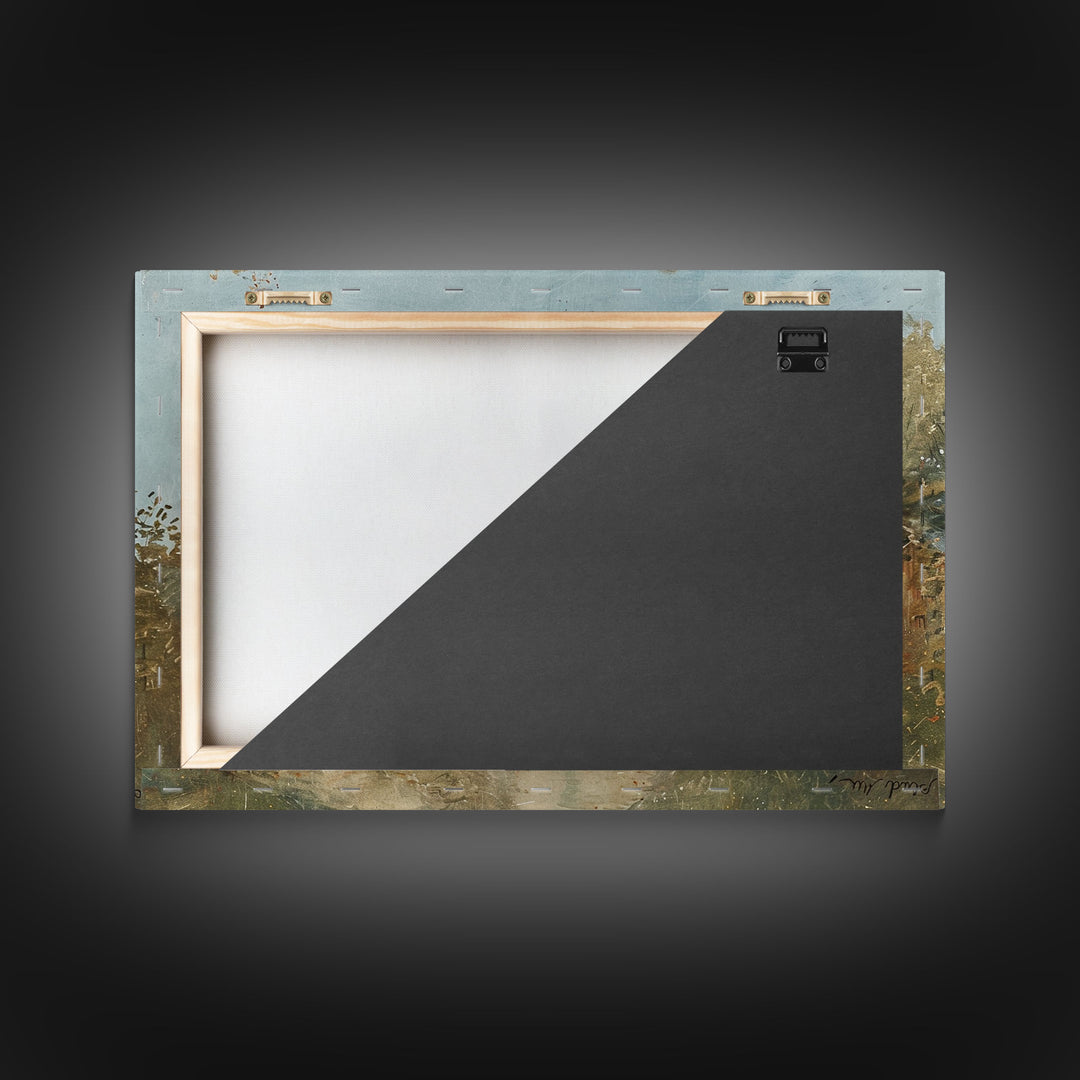 Old Country Road Leading To a Church, Framed Canvas Print, Unique Wall Art, One Of A Kind, folk art, Rustic Farmhouse