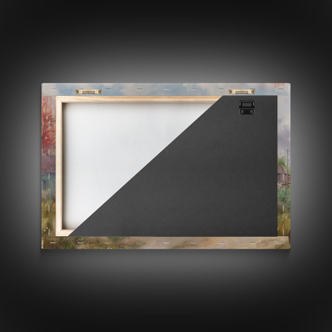 Kitsch Minimalist Watercolor Painting Print Of an Old Country Road, Wood Framed Print, Metal Wall Art, Room Decor, Aesthetic Room Decor