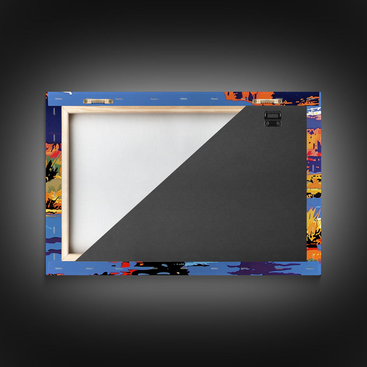 Crossing The Colorado River, Framed Canvas Print, Kitsch Western Wall Art, Colorful Western Painting Original Artwork, Pop Art Painting