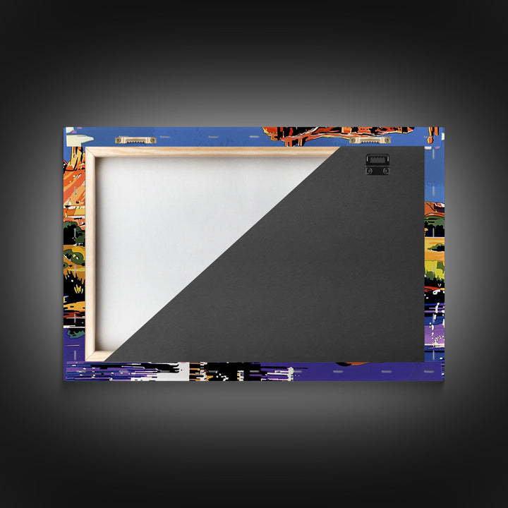 Crossing The Colorado River, Framed Canvas Print, Kitsch Western Wall Art, Colorful Western Painting Original Artwork, Pop Art Painting