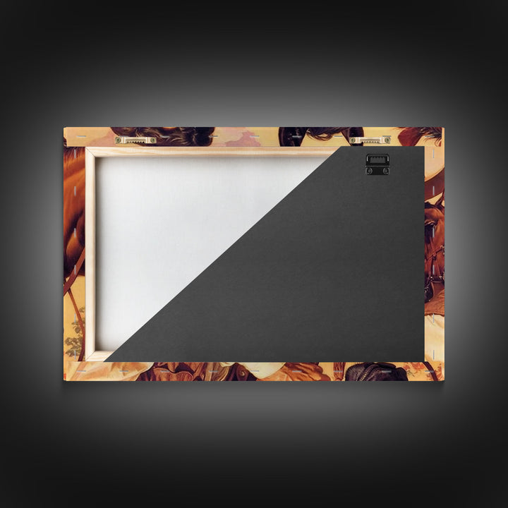 Vintage Cowboys Painting Print Horse Wall Art Canvas Hunting Southwest Sketch Drawing Poster Framed Antique Country Rustic Farmhouse Decor