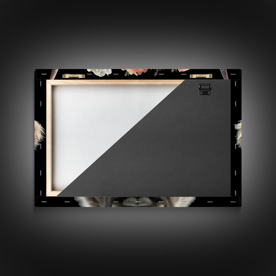 Framed Highland Cow With Flowers Painting canvas print Farmhouse art Cattle Wooden background Country wall art Cow print Rustic Wall Art