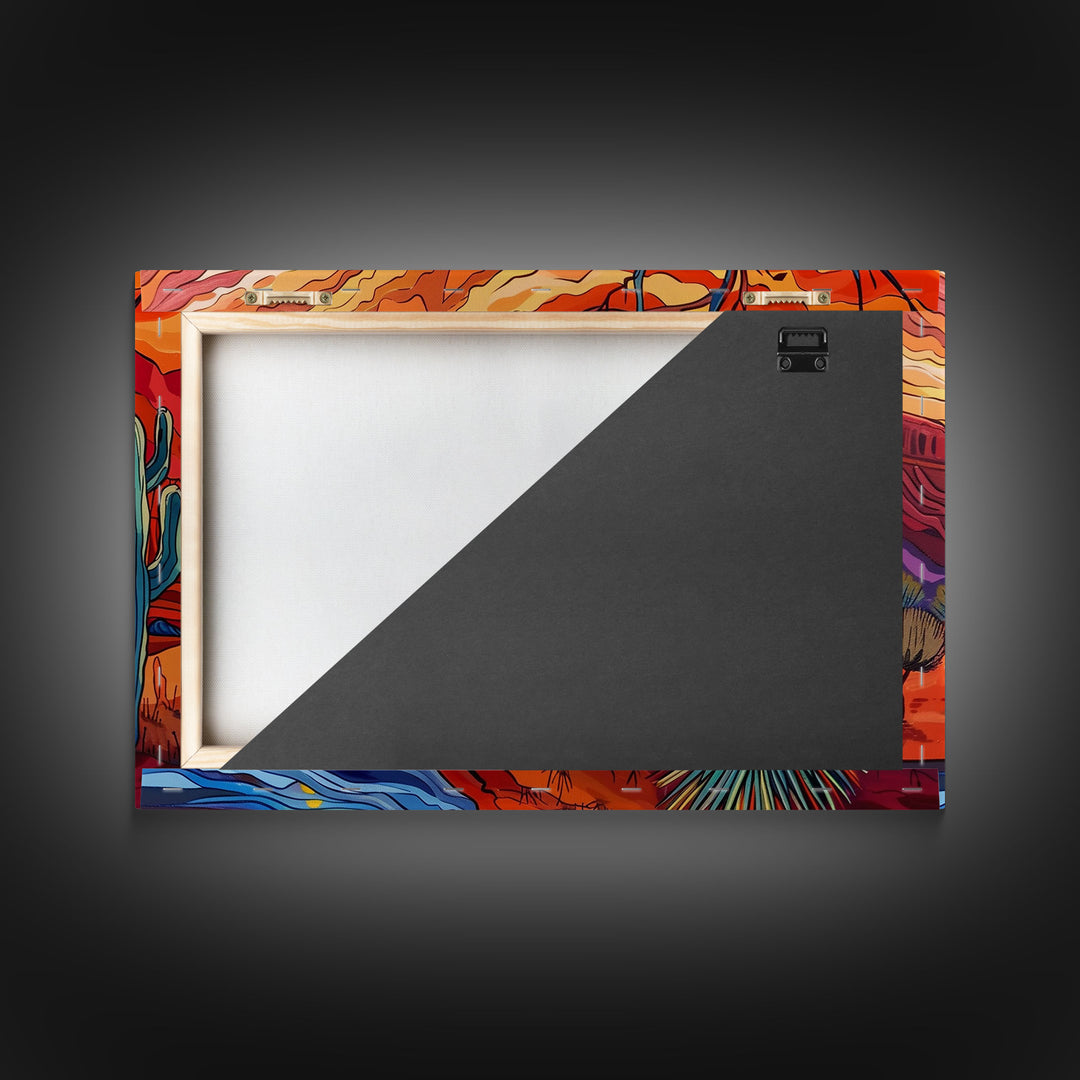 Midcentury Modern Pop Art Desert Landscape Painting Canvas Print, Framed Wall Art, Southwestern Decor, Home Decor Wall Art, Country Decor