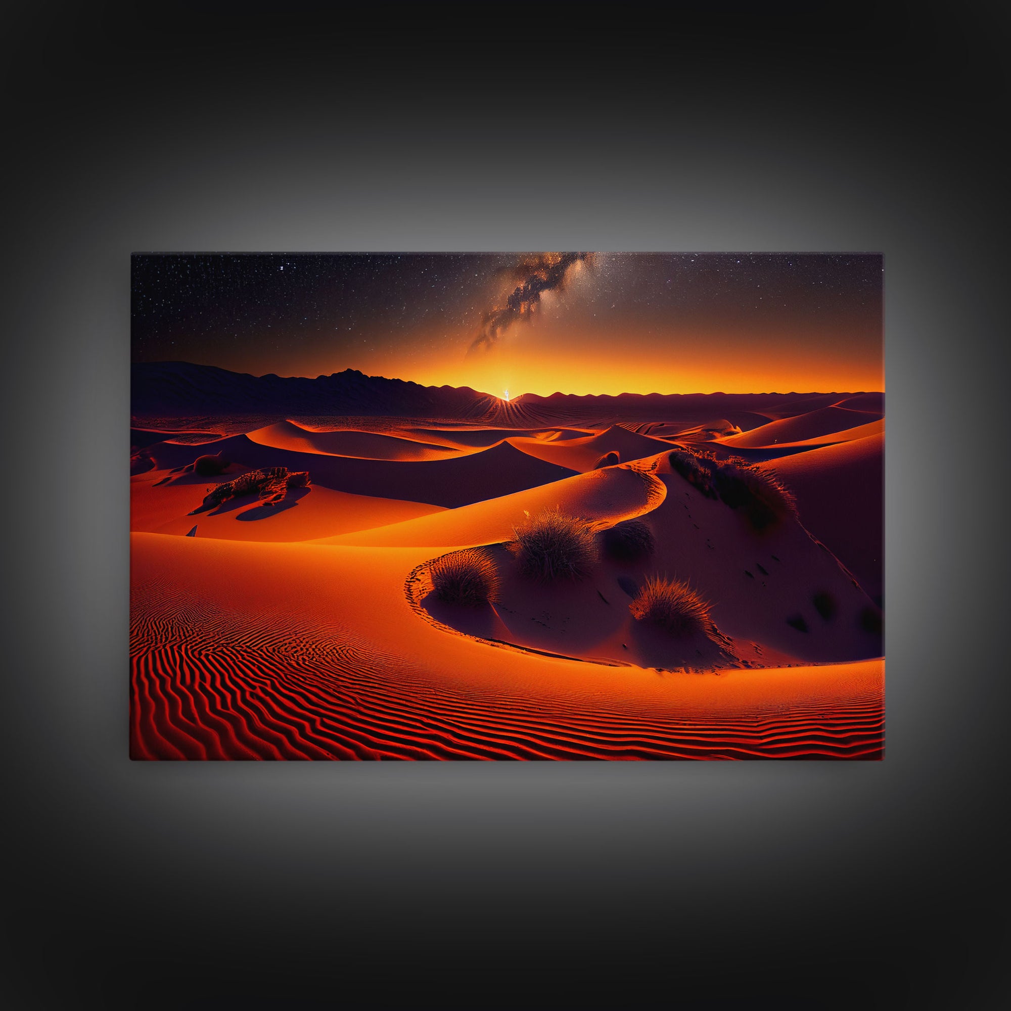Milky Way galaxy visible over a desert night, framed canvas print, unique wall art