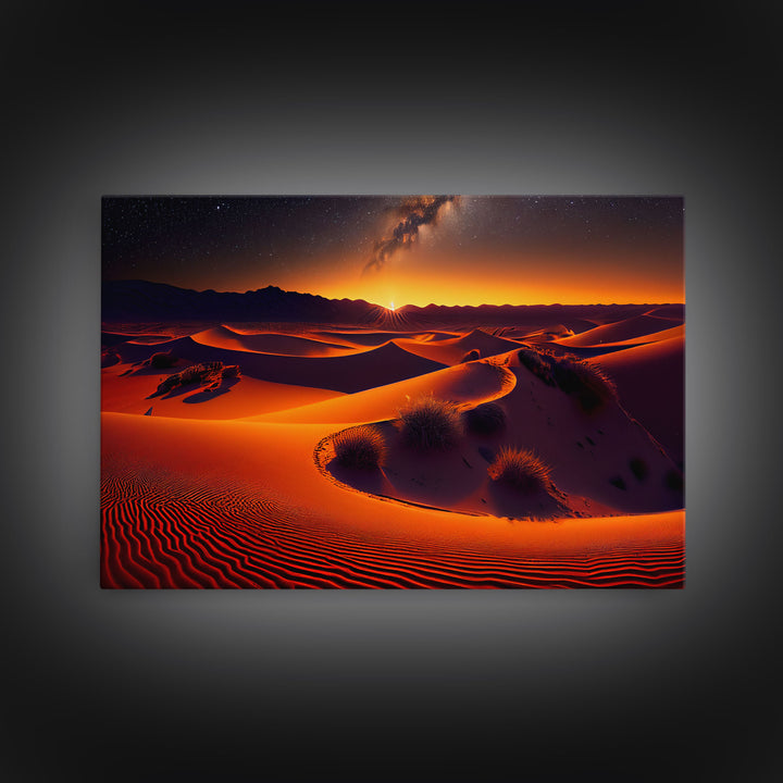 Milky Way galaxy visible over a desert night, framed canvas print, unique wall art