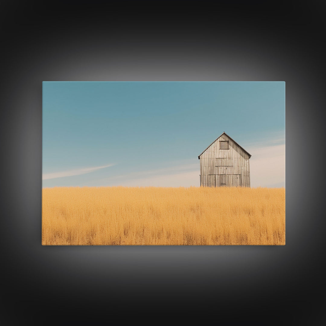 Liminal Spaces, Rustic Farmhouse Wall Decor, Teal Gray Barn Landscape Art Print or Canvas, Country Living Room Wall Decor, Liminal Art