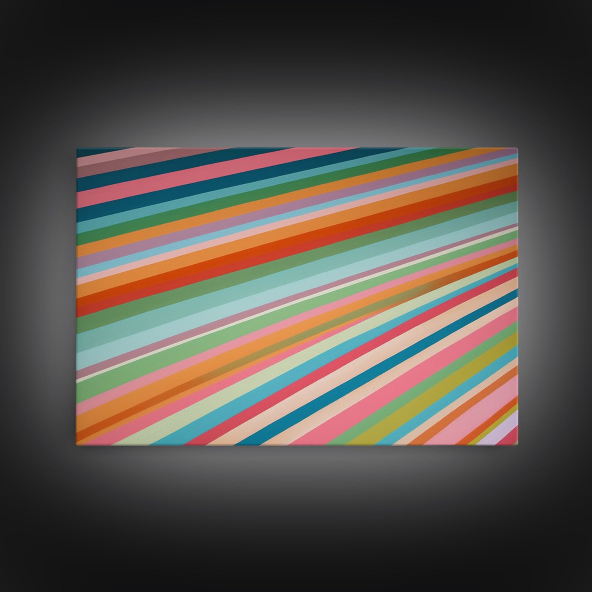 Mid Century Art Wide Framed Canvas Panoramic Art Retro Decor Modern Art Teal Orange Yellow Stripes Canvas Print Modern Wall Art