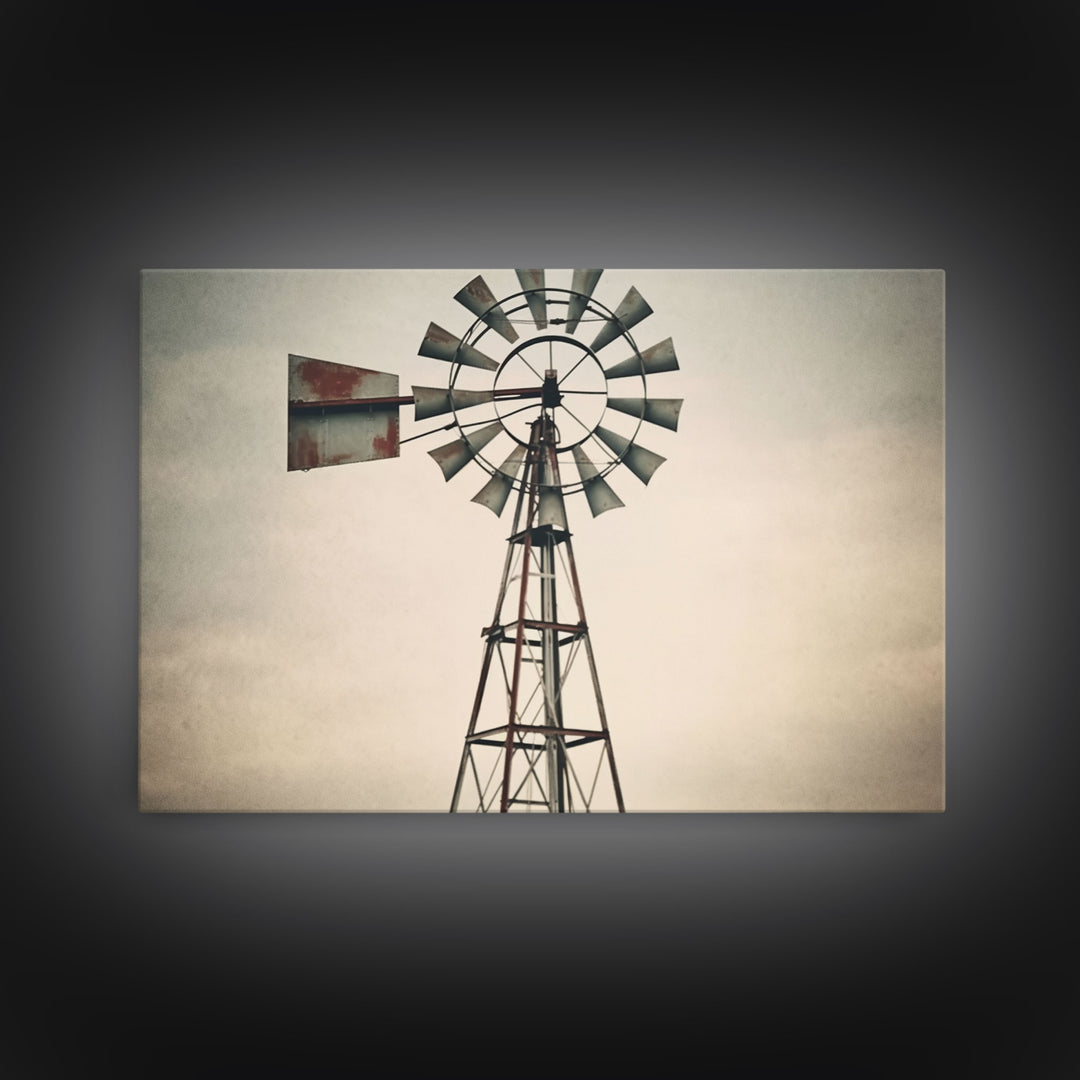 Rustic Farmhouse Home Decor, Windmill Photography Photo Print Art, Rustic Industrial Farmhouse Wall Art Picture, Country Landscape Picture