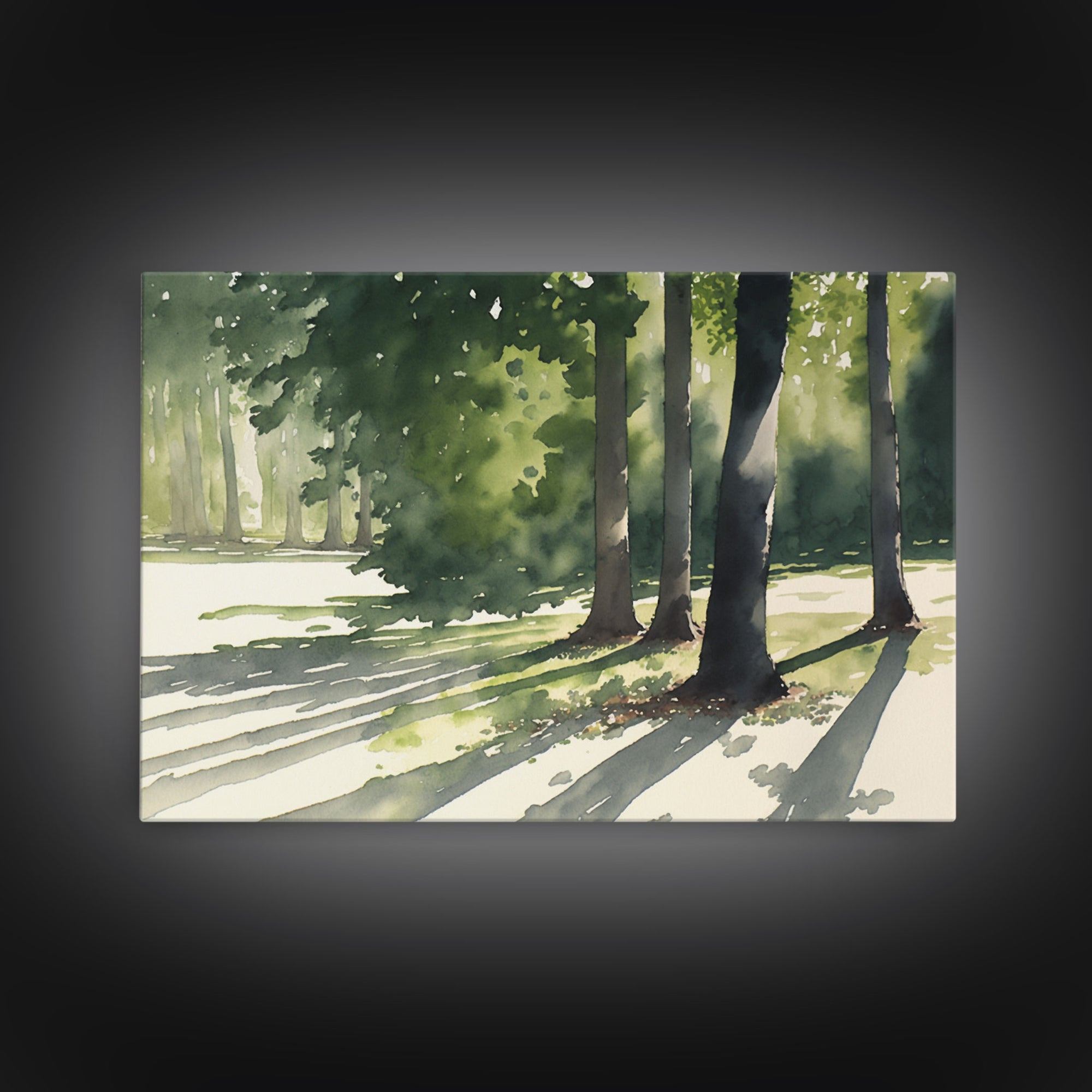 Watercolor Pine Tree Forest, framed canvas print, beautiful watercolor landscape art, decoration for wall living room