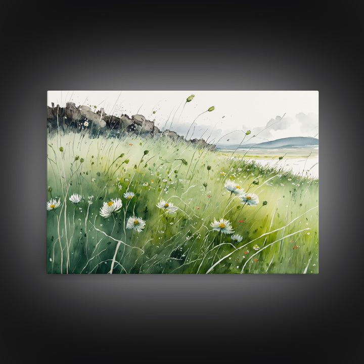 Modern Boho Wall Art, Wall Decoration, Beautiful field of wild flowers framed canvas print, Minimalist Farmhouse Decor