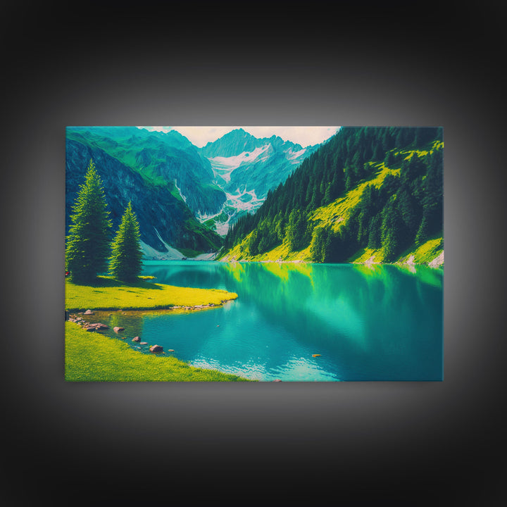 Calm and Serene Landscape Painting, Framed Canvas Print National Park Canvas Art, Framed wall decor, living room wall art, Pine Tree Lake