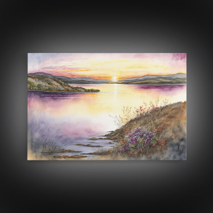 Flower Watercolor Painting, Beautiful thin brush stroke watercolor landscape, framed canvas print, living room art