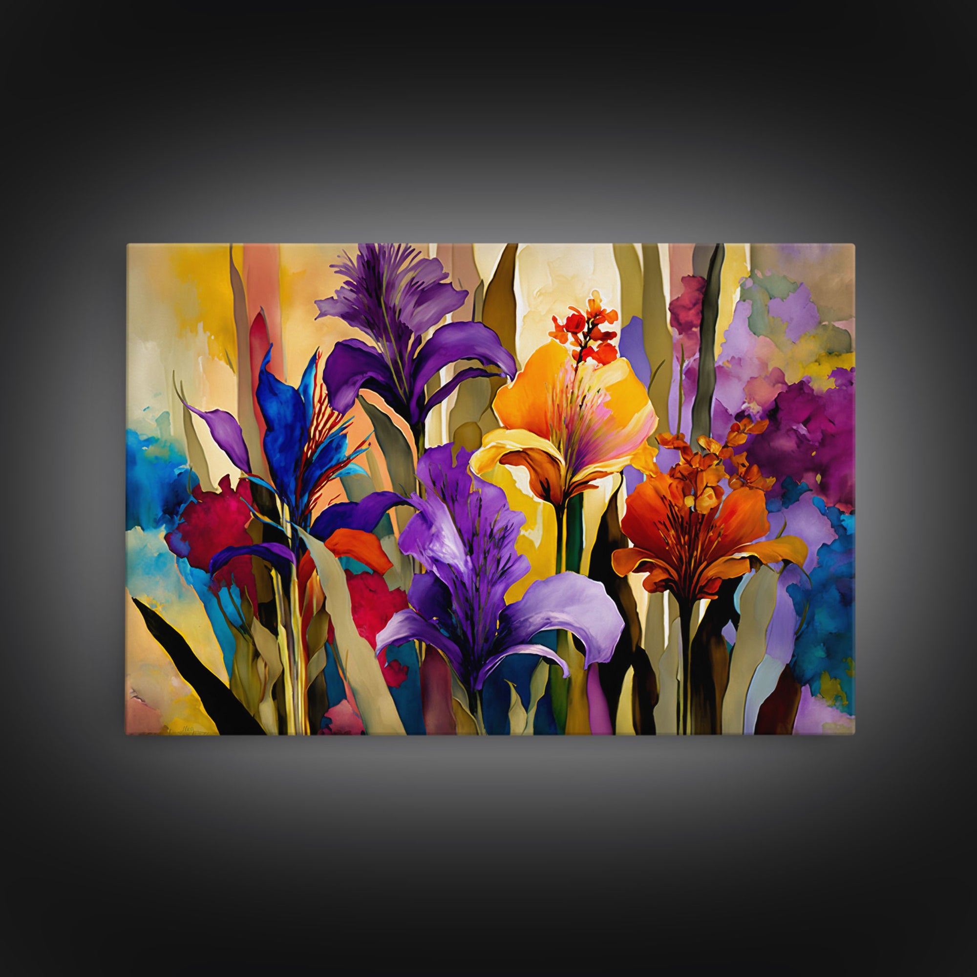 Colorful Wildflowers Print, Framed Canvas Art, Floral Botanical Art, Vivid Art, Large Living Room Wall Decoration