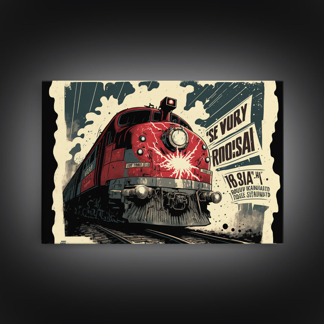 Fictional Soviet Propaganda Train Poster, Framed Canvas Print, Large Wall Art, USSR Art
