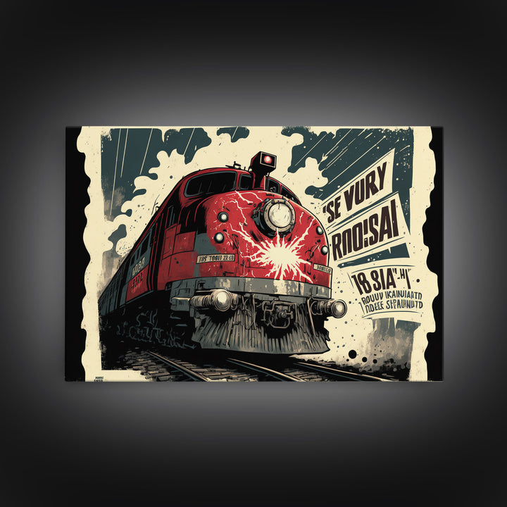 Fictional Soviet Propaganda Train Poster, Framed Canvas Print, Large Wall Art, USSR Art