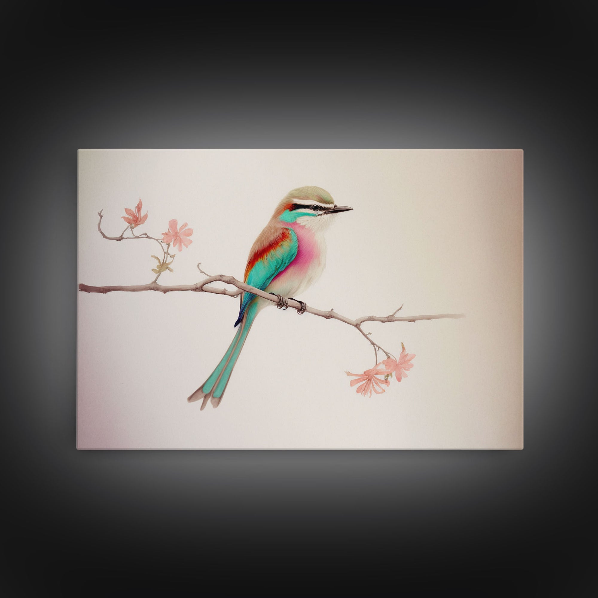 Colorful Oriole Bird On a Branch, Watercolor, Framed Canvas Print, Birdwatcher Art