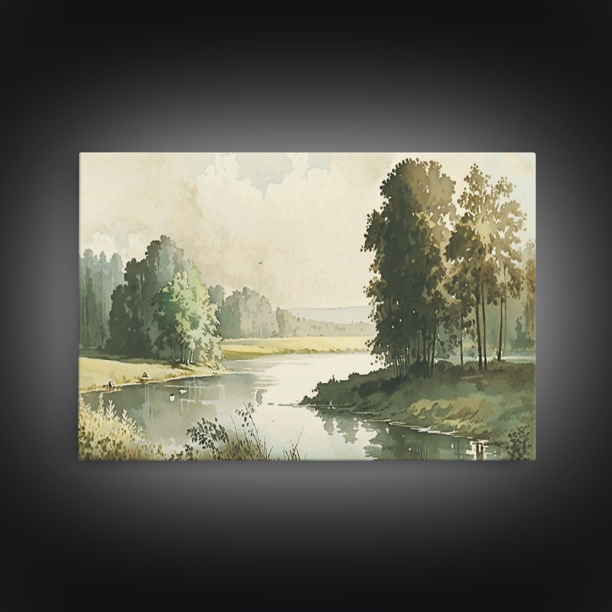 Wall Art, Vintage Landscape Framed Canvas Print, Wall Decor with hanging kit, Rustic Farmhouse Decor, Primitive Art, Early American Style