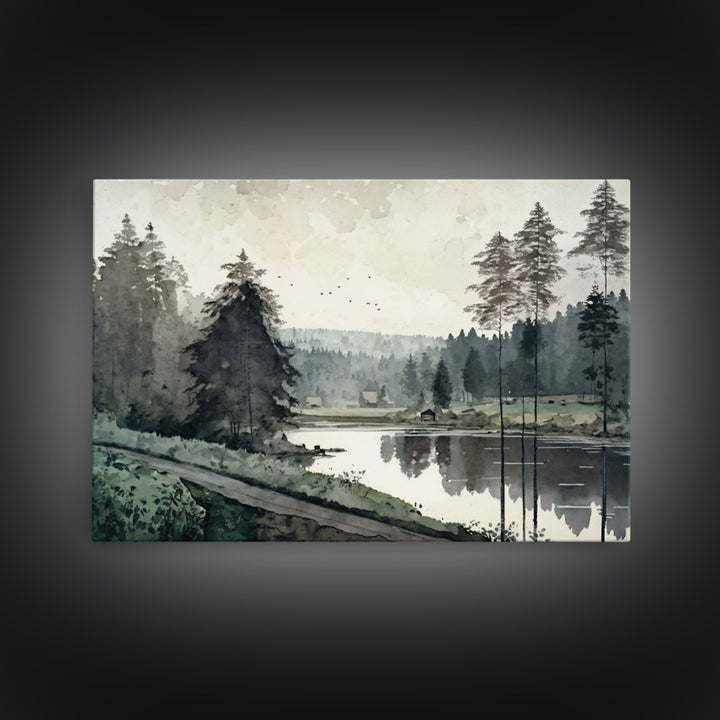 Wall Art Oil Painting Landscape Framed Canvas Print, Vintage Nature Framed Large Gallery Art, Antique Style Art Ready to Hang