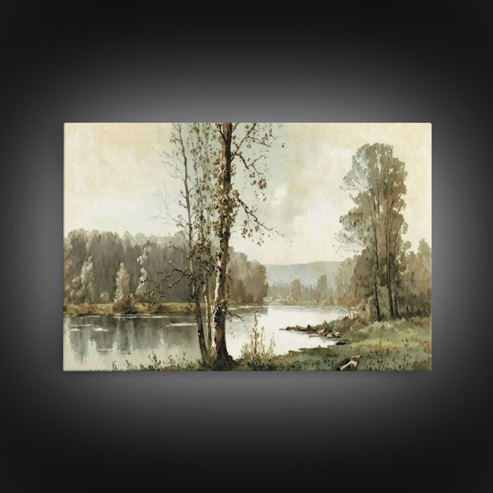 Vintage Landscape Wall Art Canvas Print, Sketch Natural Framed Large Gallery Art, Minimalist Art Ready to Hang, Framed Farmhouse Art
