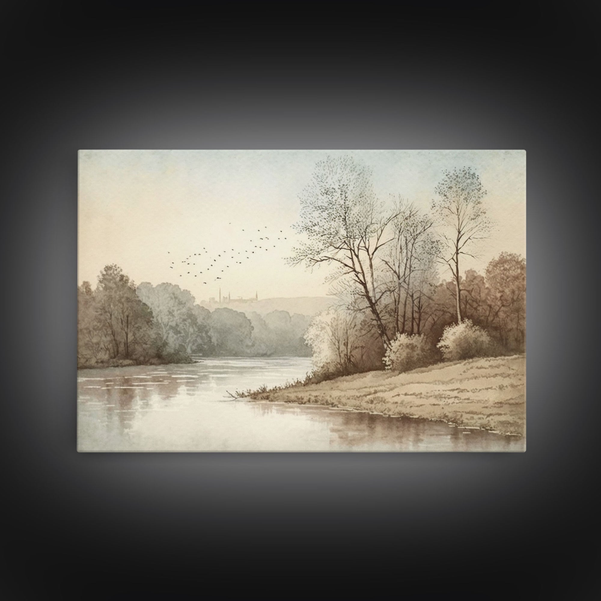 Farmhouse Wall Art, Retro / Vintage Style Landscape, Framed Canvas Print, Boho Style Minimalist Art, Framed Wall Art