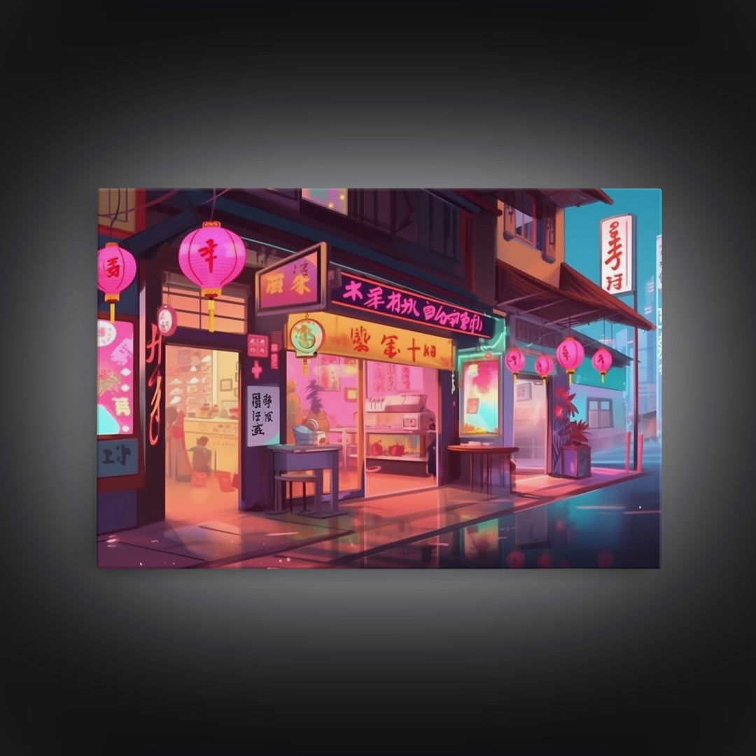 Sushi Shop Wall art, Framed Canvas Print, Living room decor, Pop Art Style, Neon lights, Japanese Art, Wall decor