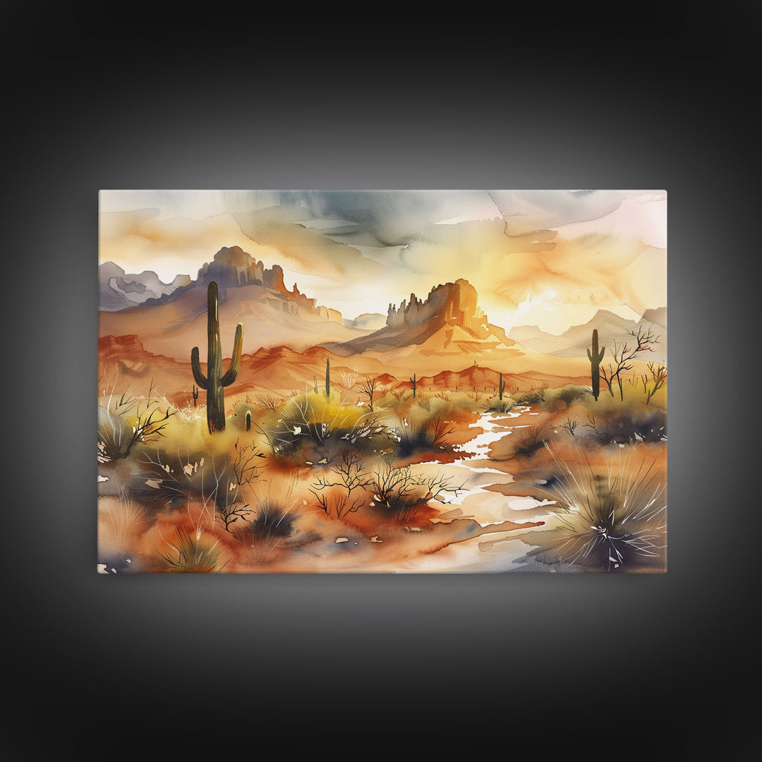 Extra Large Wall Art, Desert Landscape Painting Framed Canvas Print, Metal Art, Wood Framed Original Art, Living Room Decor, Landscape Art
