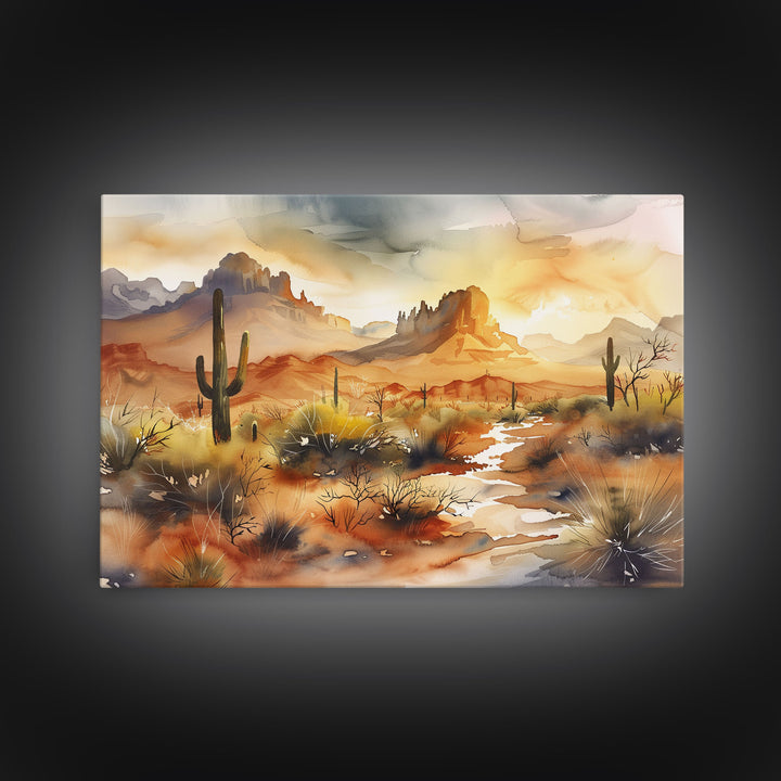 Extra Large Wall Art, Desert Landscape Painting Framed Canvas Print, Metal Art, Wood Framed Original Art, Living Room Decor, Landscape Art