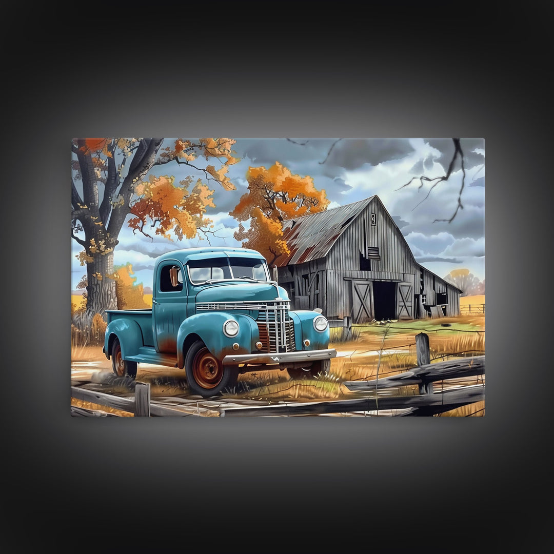 Old Rusty Truck Painting Canvas Print, Wood Framed Wall Art or Metal Art, Vintage Style Wall Art, Farmhouse Decor, Boho Whimsical Art