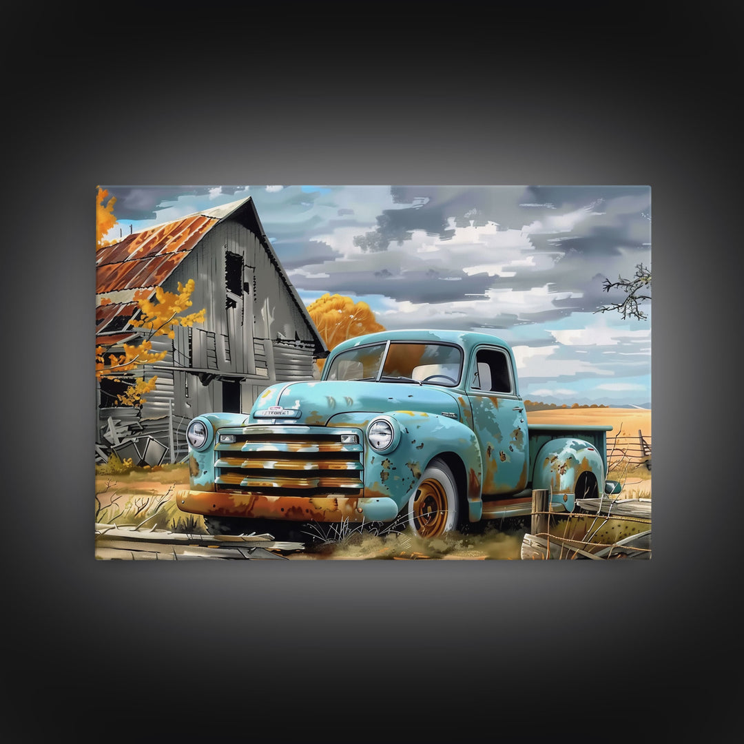 Painting Of An Old Farmstead Framed Canvas Print, Metal Art, Living Room Wall Art, Original Art, Above Couch Art, Whimiscal Kitsch Decor