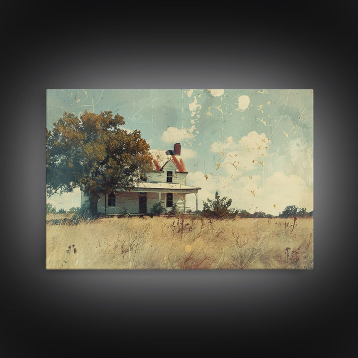 Old Farmhouse Watercolor Painting, Vintage Style Framed Canvas Print Or Metal Wall Art, Handmade Gift, Housewarming, Cottagecore Decor