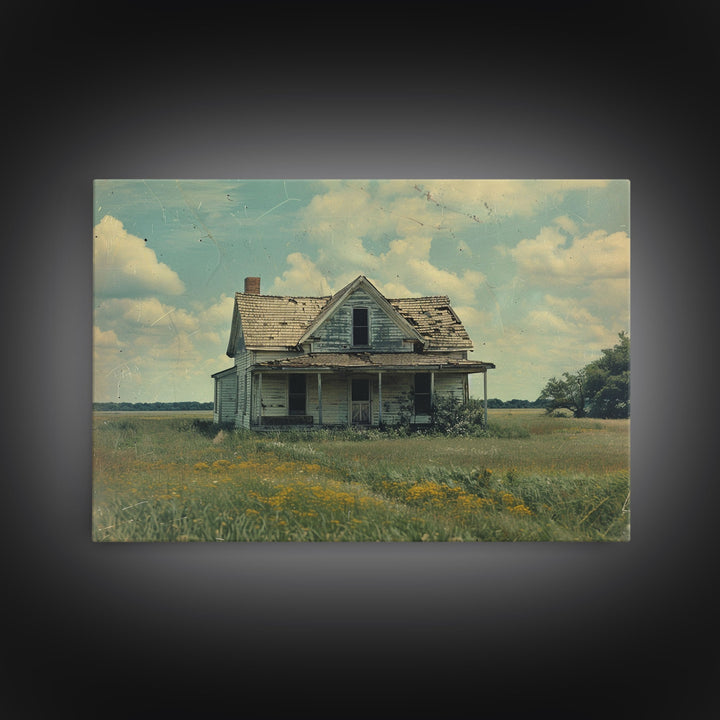 Retro Watercolor Painting Print Of A Vintage Farmhouse, Kitsch Art, Wall Art, Farmhouse Decor, Western Art For Living Room