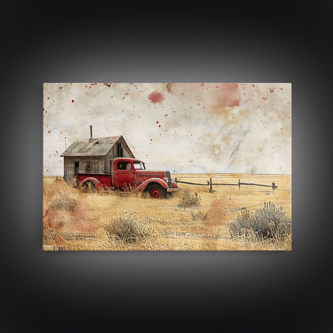 Rusty Old Truck On The Farm Framed Canvas Print, Primitive Home Decor, Art, Kitchen Decor, Living Room Decor