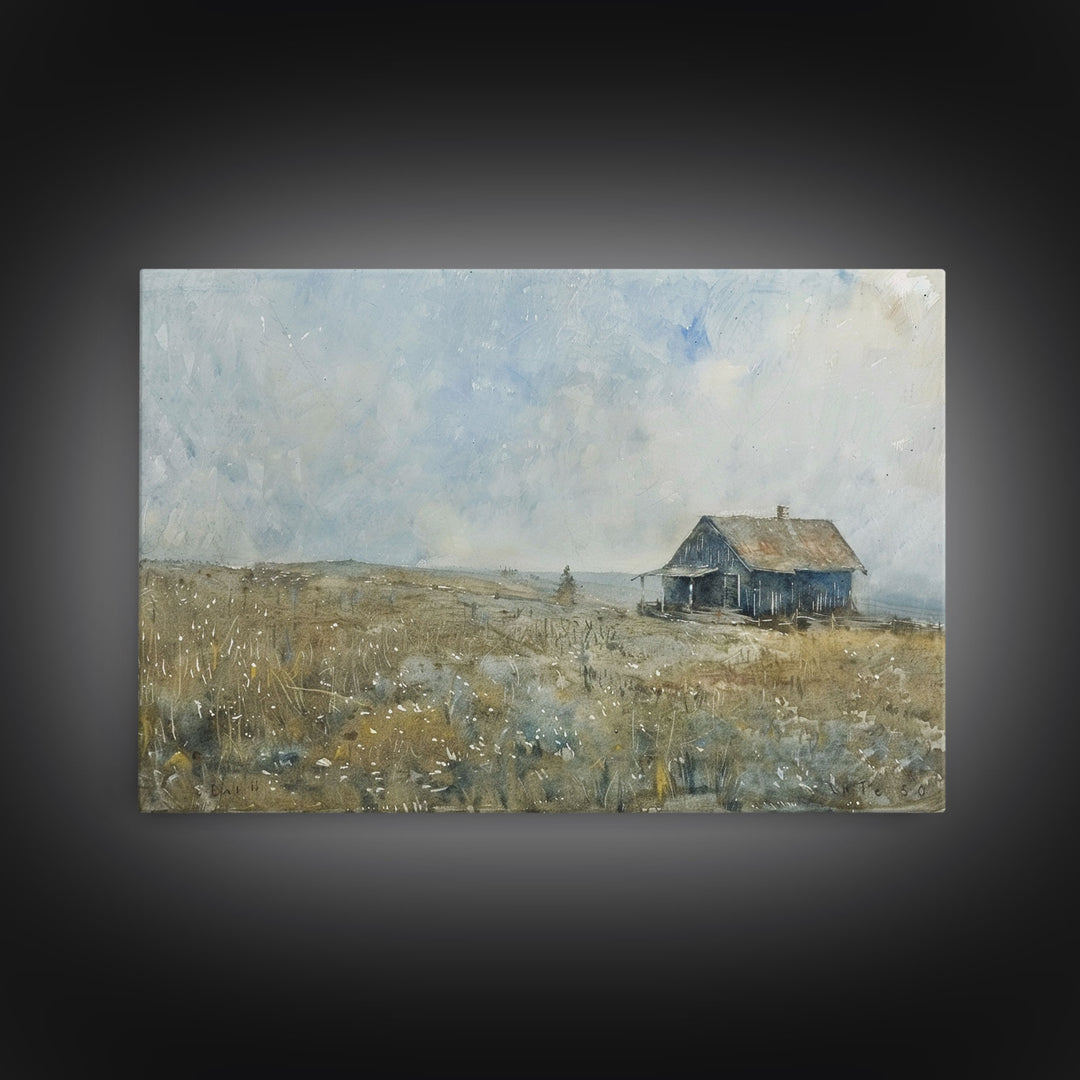 Kitsch Kitchen Farmhouse Decor Framed Canvas Print, Farmhouse Decor, Original Art Of an Old Farmhouse, Western Decor