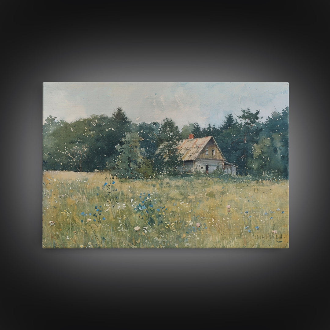 Old Painting Of A Barn Canvas Print, Gift Decor, Housewarming Gift, Folk Art, Cottagecore, Antique Style, Unique Decor, Original Painting