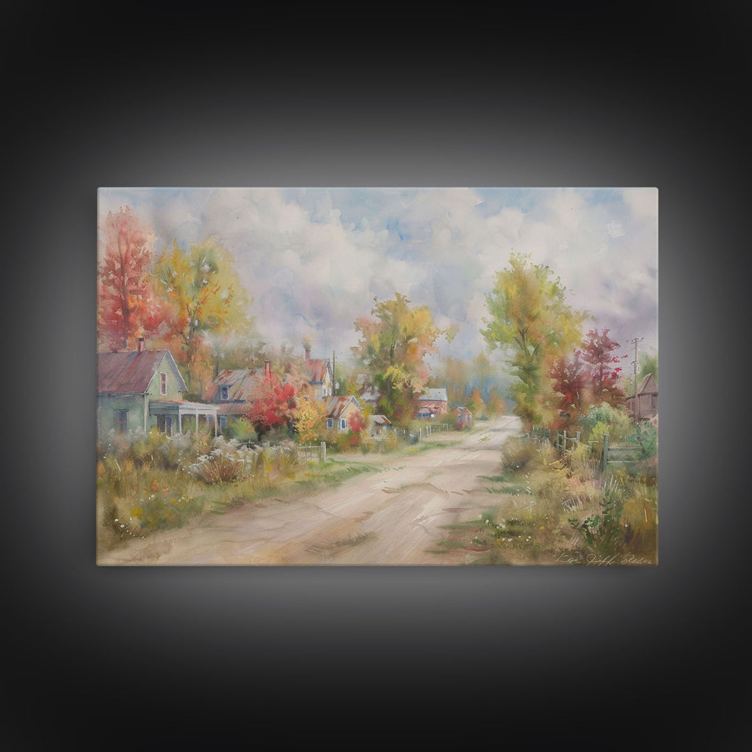 Kitsch Minimalist Watercolor Painting Print Of an Old Country Road, Wood Framed Print, Metal Wall Art, Room Decor, Aesthetic Room Decor