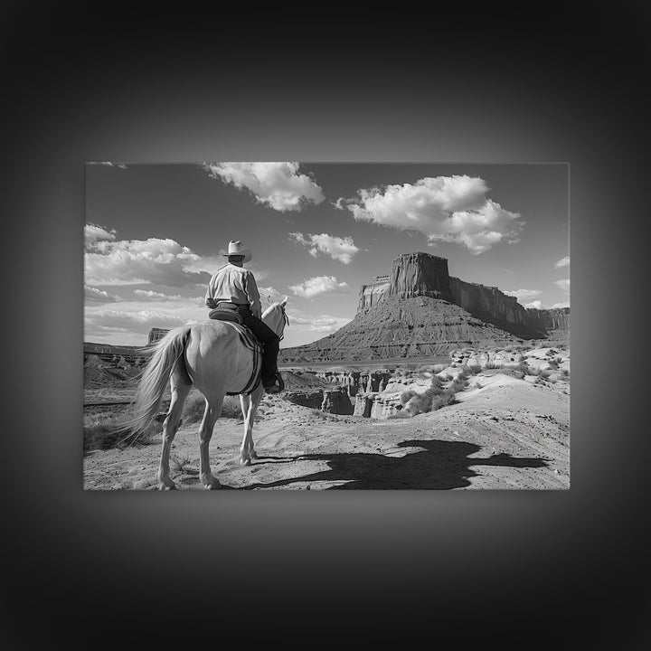 Lonesome Canyon Arizona Framed Canvas Print, Cowboy Print, Black and White Photography Wall Art, Country Farmhouse Decor, Metal Print