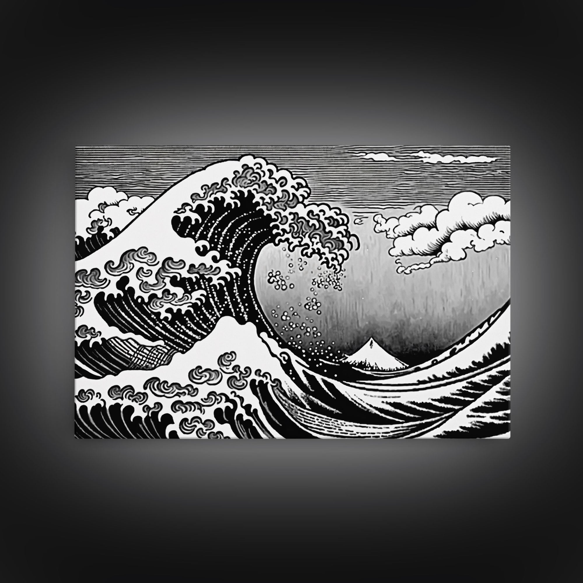 Black and White Wave Canvas Print, Hokusai Inspired Wall Art, Japanese Style Wall Art, Living Room Home Decor, Unique Wall Art