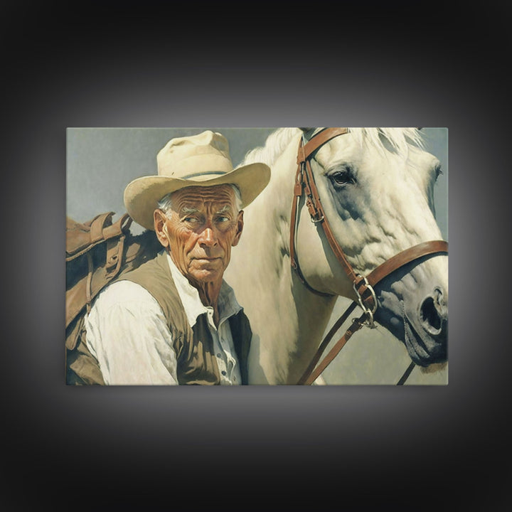 Vintage Cowboys Painting Print Horse Wall Art Canvas Hunting Southwest Sketch Drawing Poster Framed Antique Country Rustic Farmhouse Decor