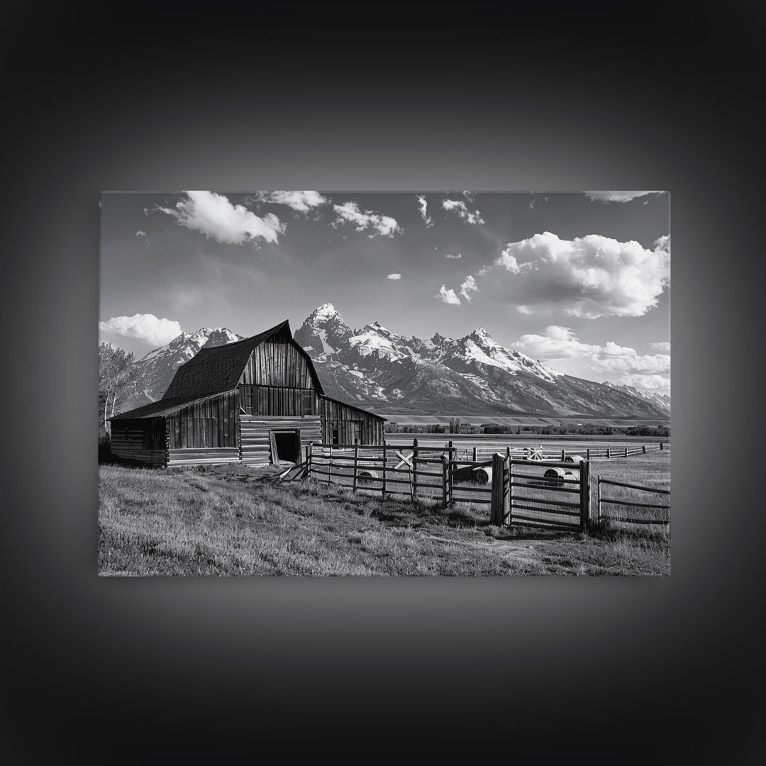Black and White Photo Print Of An Old Barn In The Mountains, Framed Canvas Print or Metal Art, Western Decor, Colorado Mountains Wall Art