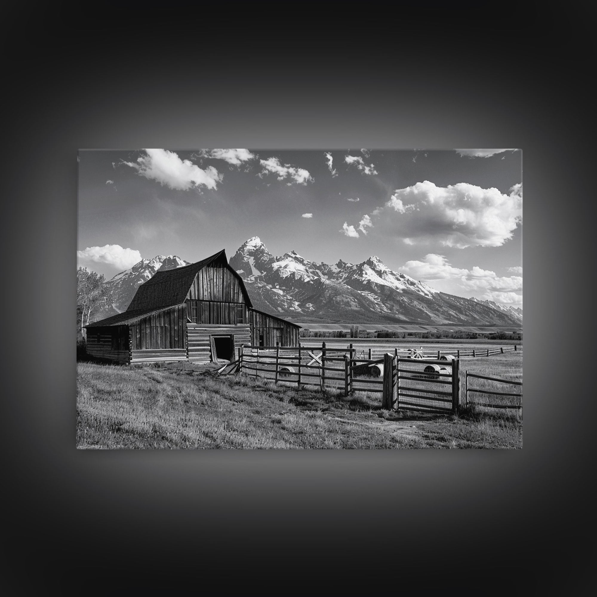 Black and White Photo Print Of An Old Barn In The Mountains, Framed Canvas Print or Metal Art, Western Decor, Colorado Mountains Wall Art