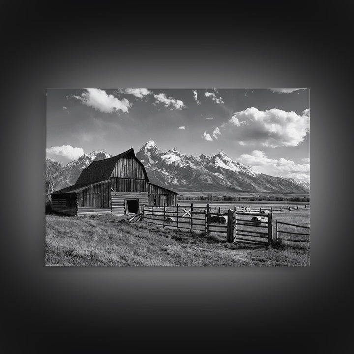 Black and White Photo Print Of An Old Barn In The Mountains, Framed Canvas Print or Metal Art, Western Decor, Colorado Mountains Wall Art
