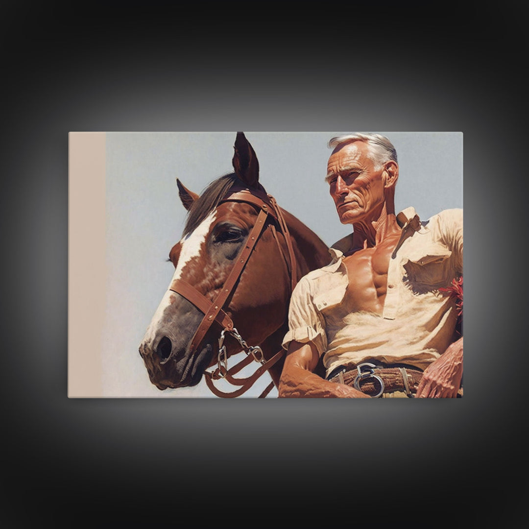 The Old West American Frontier Cowboy Framed Canvas Print, Western Decor, 50s Style Western Art, Farmhouse Decor, Southwestern Art