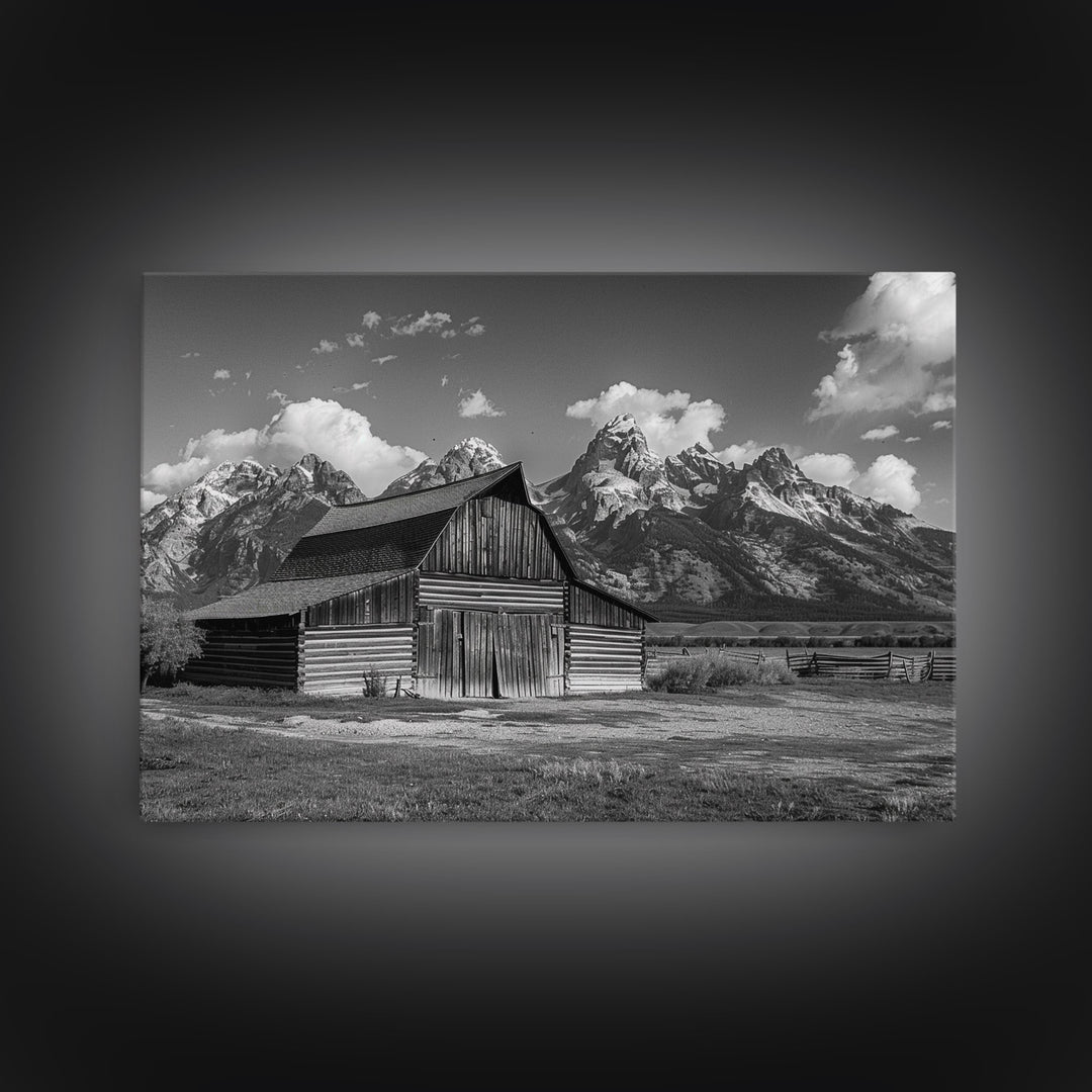 Old Barn Wall Art, Framed Canvas Print or Metal Art, Rustic Homestead Framed Canvas Art, Vintage Old Barn Black and White Wall Art