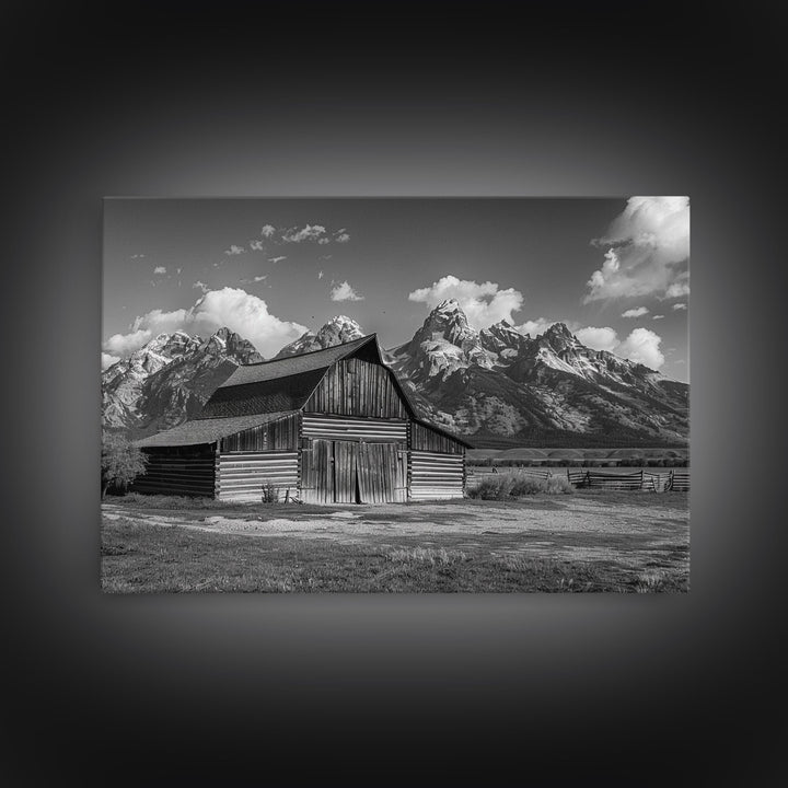 Old Barn Wall Art, Framed Canvas Print or Metal Art, Rustic Homestead Framed Canvas Art, Vintage Old Barn Black and White Wall Art