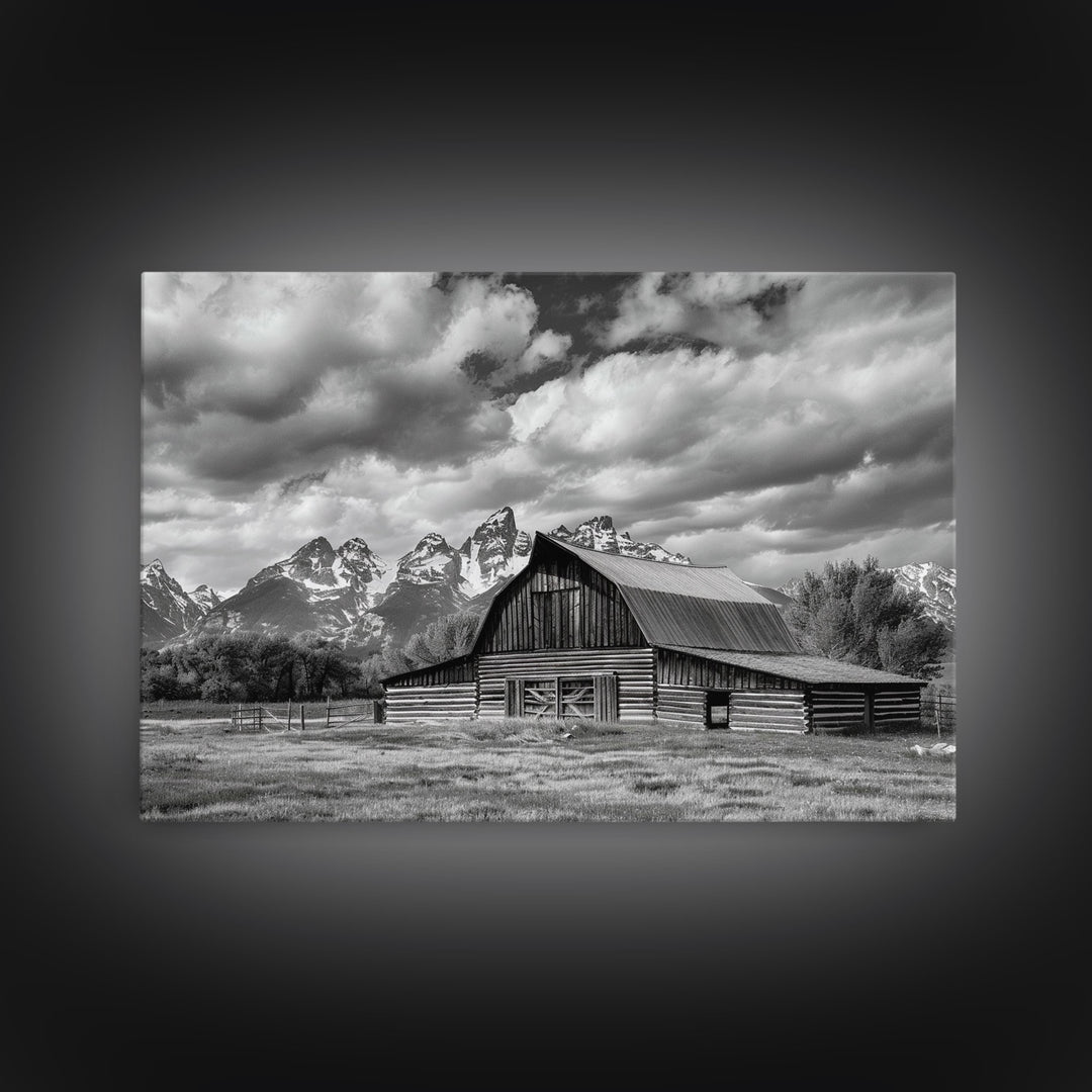 Old Barn Wall Art, Framed Canvas Print or Metal Art, Rustic Homestead Framed Canvas Art, Vintage Old Barn Black and White Wall Art